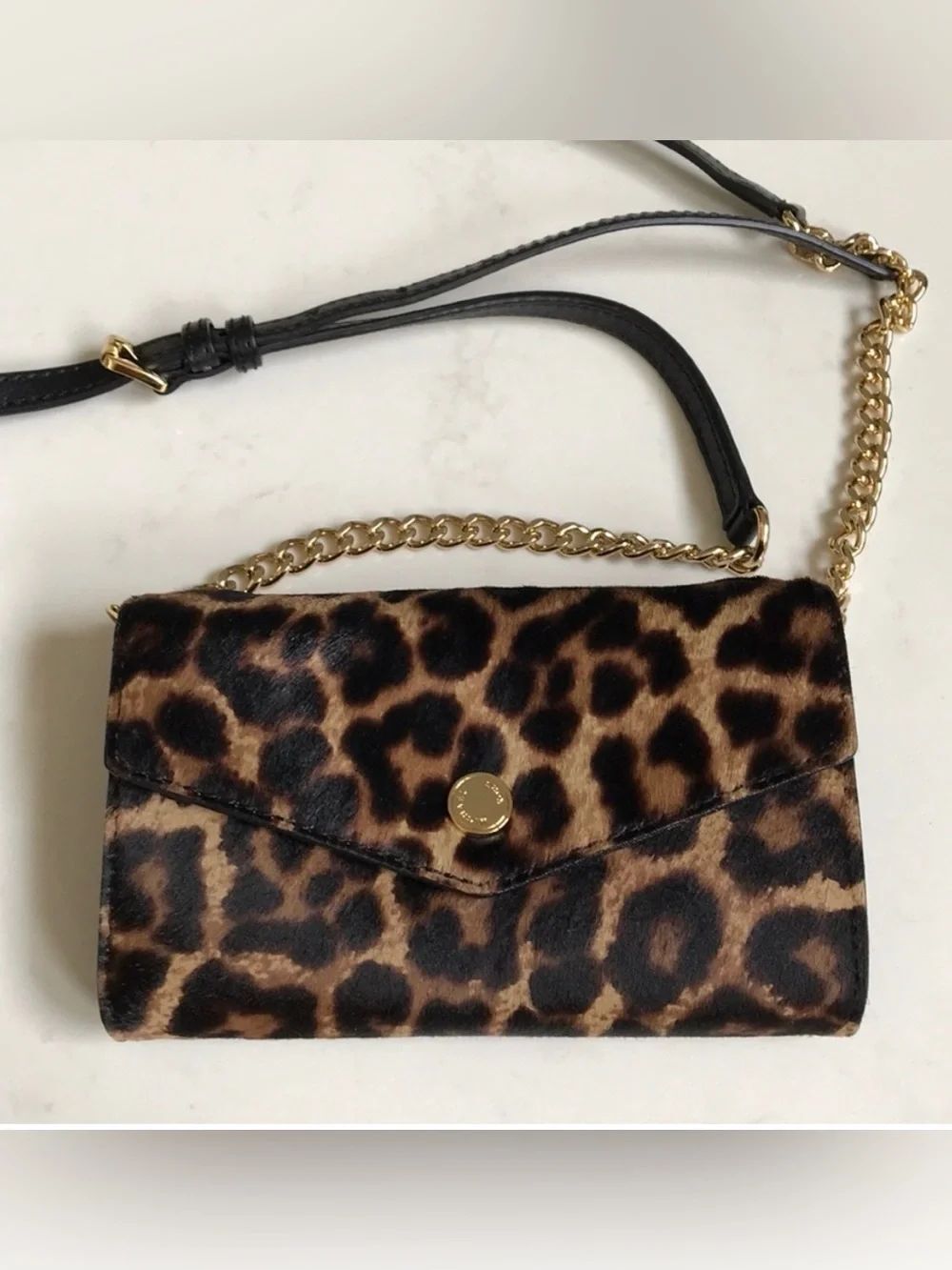 Michael Kors Leopard Print Crossbody Wallet with Gold Chain